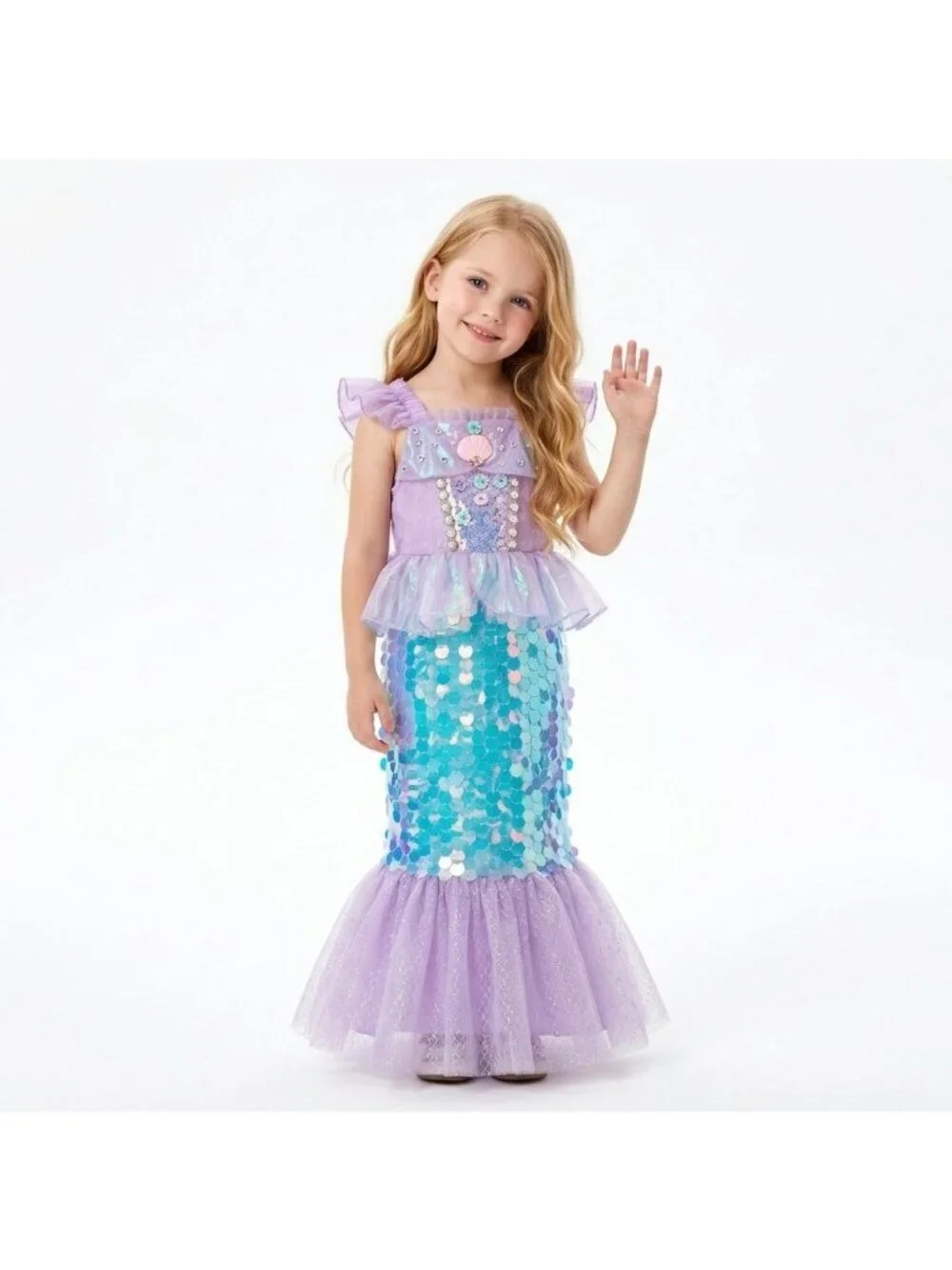 Girls Mermaid Princess Costume Dress Lavender Teal Sequin Birthday Party